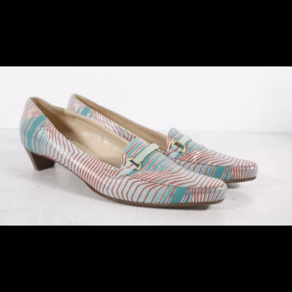Fendi Italy Red Green Leather Striped Kitten Heel Pumps Size EU 41 W/COA